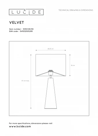 Интерьерная настольная лампа Lucide Extravaganza Velvet 10501/81/30 (220V, выключатель)