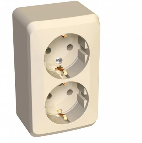 Розетка накладная двойная с заземлением (кремовый) Systeme Electric Этюд PA16-007K