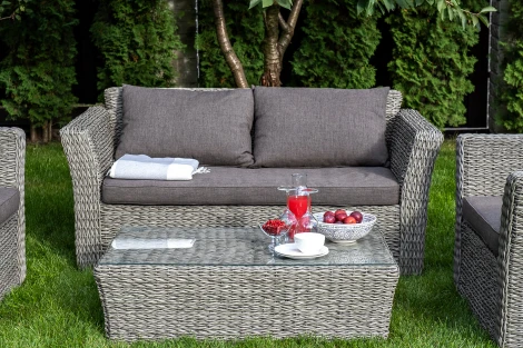 "Капучино" диван из искусственного ротанга (гиацинт) двухместный, цвет серый 4SIS арт.УТ-00003002