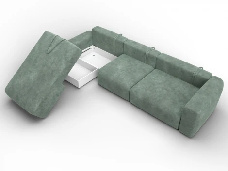 Диван угловой Лига-066 НПБ Лонг угол левый (ЛДСП,Фанера,Брус,Велюр/Зеленый) Лига Диванов 131218L