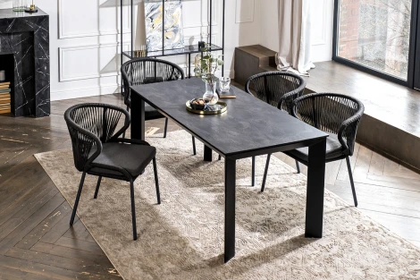 Обеденная группа на 4 персоны со стульями Милан, каркас темно-серый, роуп темно-серый 4SIS Венето VEN-CMIL4T1-5-SET D-gray