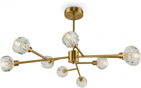 Потолочная люстра на штанге Freya Grace FR5114PL-09BZ (220V, хрусталь, шарики, молекулы)