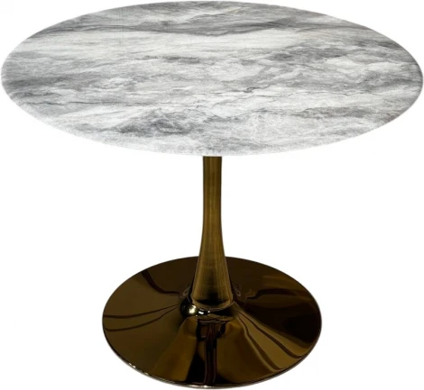 Стол обеденный IST-CASA круглый Остин BS212-100LG, 100х76 см, светло-серый мрамор/золото