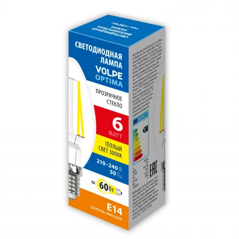 Лампочка светодиодная филаментная Volpe LED-C35-SLF LED-C35-6W/3000K/E14/CL/SLF