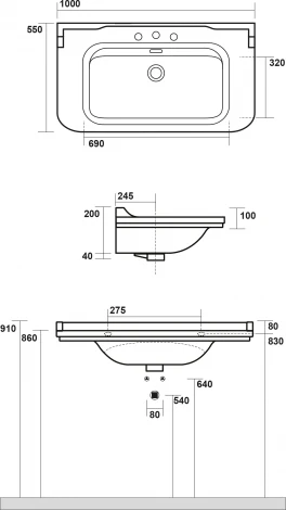 Раковина Kerasan Waldorf 4142 с 3 отверстиями