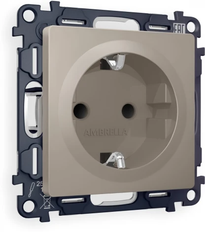 Комплект механизма Ambrella Volt электрической розетки ALFA MA367010 Серо-бежевый матовый с заземлением со шторками 2P+E 16A-250V QUANT