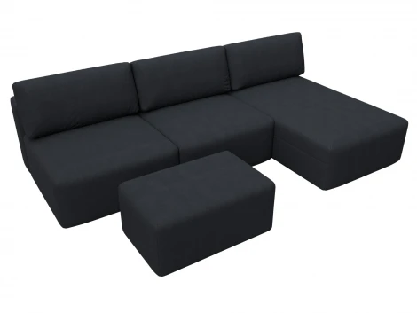 Диван угловой модульный с пуфом Лига-060 НПБ Лонг угол универсальный (ЛДСП,Брус,Фанера/Пластик/Замша/Темно-серый) Лига Диванов 129521