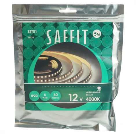 Лента светодиодная Saffit SST01 55238 60SMD(2835)/m 6Вт/м 12V 5000*8*1.22мм 4000K, IP20