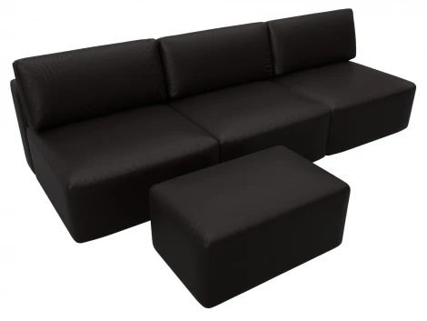 Диван прямой модульный с пуфом Лига-060 НПБ Лонг (ЛДСП,Брус,Фанера/Пластик/Экокожа/Коричневый) Лига Диванов 130057