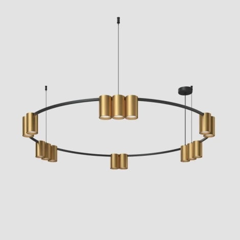 Подвесной светильник Denkirs Orbit DK4067-BK+SG 15xGU10 LED, до 15 Вт, черный + сатинированное золото (220V, на тросе, кольцо)