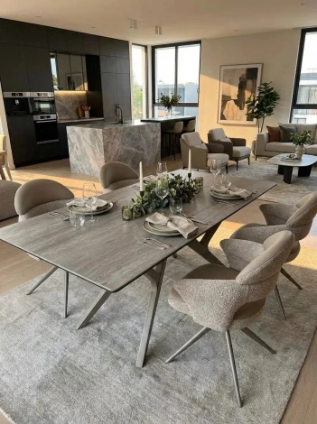 Стол КОСТА (COSTA) 180 ТРАВЕРТИН (MATTE SPANISH TRAVERTINE) керамика/ Латте / Орех натур, ®DISAUR M-City 64825