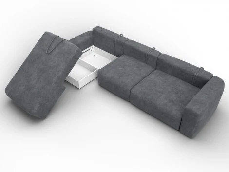 Диван угловой Лига-066 НПБ Лонг угол левый (ЛДСП,Фанера,Брус,Велюр/Темно-серый) Лига Диванов 131217L