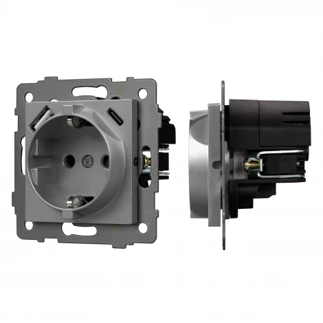 Механизм розетки с USB зарядкой SCT-MUAC-PL-GR-V (250V, 16A) (Arlight) 049831