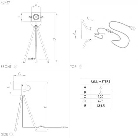 Интерьерная настольная лампа на треноге Eglo Ayles 43749 (220V, выключатель)