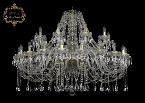 Подвесная большая люстра Art Classic 11.12 11.12.20+10.460.Gd.Sp (220V, хрусталь, на цепи, подсвечник, свеча)