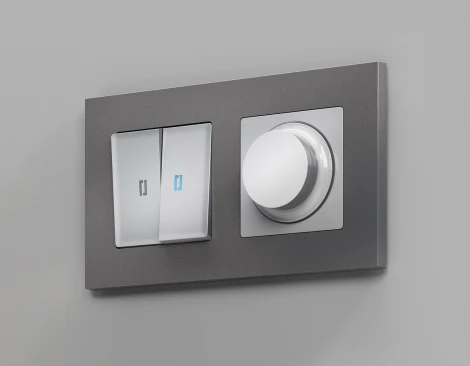 Комплект механизма Ambrella Volt 2-клавишного проходного выключателя с подсветкой 10000K ALFA MA404040 Серебро глянец QUANT