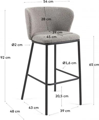 Полубарный стул Ciselia из серой ткани букле и черного металла 65 см La Forma (ex Julia Grup) арт.160256