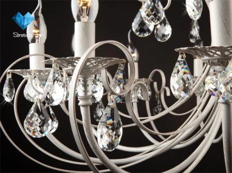 Подвесная люстра Eurosvet 3305 3305/12 белый с золотом / прозрачный хрусталь (220V, хрусталь Strotskis, на цепи, подсвечник, свеча)