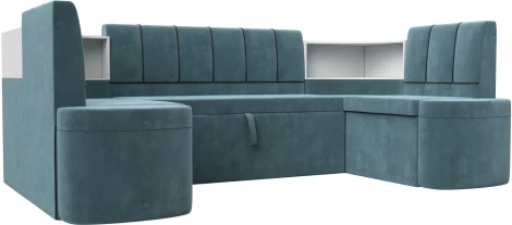 Диван кухонный П-образный Тефида (Бирюзовый,Коричневый/Велюр) Лига Диванов арт.126147