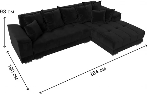 Диван угловой НордСтар правый угол (Черный/Велюр) Лига Диванов арт.121112