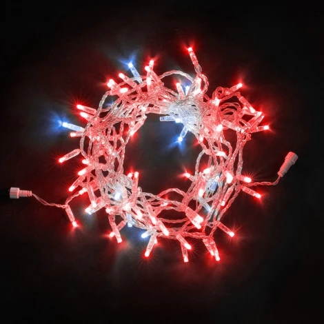 Гирлянда Нить с Колпачком 10м Красная с Мерцанием Белого Диода 24В, 100 LED, Провод Прозрачный ПВХ, IP65