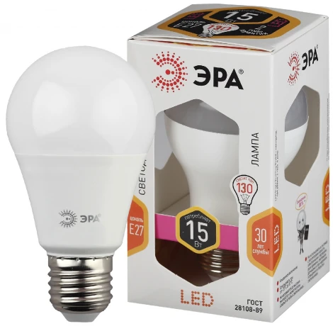 Лампочка светодиодная E27 15W ЭРА LED A60-15W-827-E27