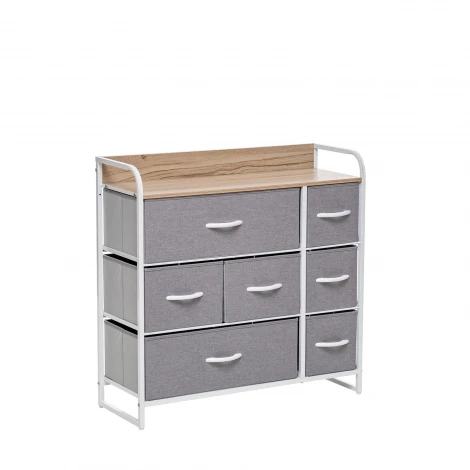 Комод Leset Ноа 7 ящ., Каркас Белый, Светло-серый (Сталь,Искусственный лен/Белый) арт.2500000183461