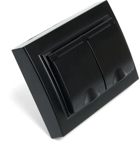 Розетка двойная с заземлением и защитной крышкой (черный) Stekker Эрна 49138