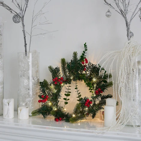 Украшение светодиодное «Венок», на батарейках 3АА (не в/к), 40х40см. 20 светодиодов теплый белый Uniel ULD-T4040-020/SNA/3AA WARM WHITE IP20 WREATH