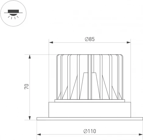 Встраиваемый точечный светильник под гипсокартон MS-ATLAS-TRIMLESS-R70-12W Warm3000 (BK, 32deg, 230V) (Arlight, IP20 Металл) 036105(1) (LED)