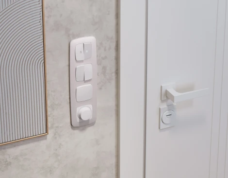 Комплект механизма двухклавишного перекрестного выключателя встраиваемый (белый матовый) Ambrella Volt QUANT MO123030