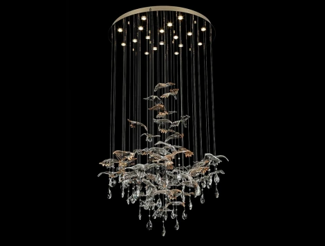 Потолочная люстра водопад с стеклянными подвесками птички Newport 8200 8220/80 С gold polished