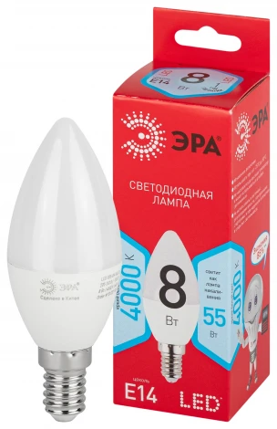 Лампочка светодиодная E14 8W ЭРА LED B35-8W-840-E14 R