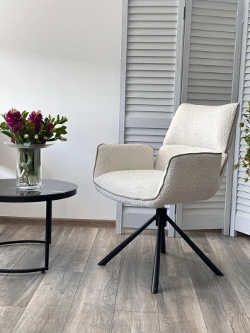 Стул M-City VIRS 360 град. поворот. с возвратом, EDELWEISS#1 белый, букле/ JC531-7 беж/ Черный