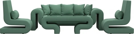 Набор Волна-2 (стол, диван, 2 кресла) (Зеленый/Рогожка) Лига Диванов арт.125329