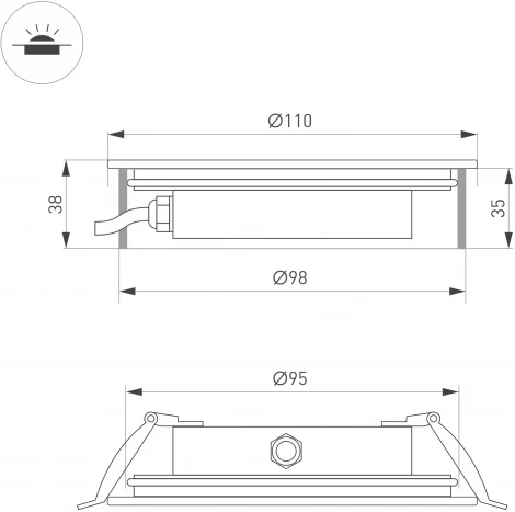 Встраиваемый светильник уличный ART-GROUND-SLIM-R110-6W Warm3000 (SL, 35 deg, 24V) (Arlight, IP67 Металл) 038163 (LED)