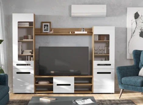 Готовые гостиные Woodville Fang дуб золотой / белый глянец 499617