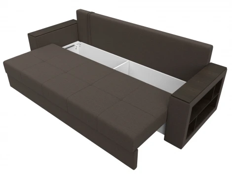 Диван прямой Дубай Лайт полки справа (ДСП,ЛДСП/Пластик/Рогожка/Коричневый) Лига Диванов 132281