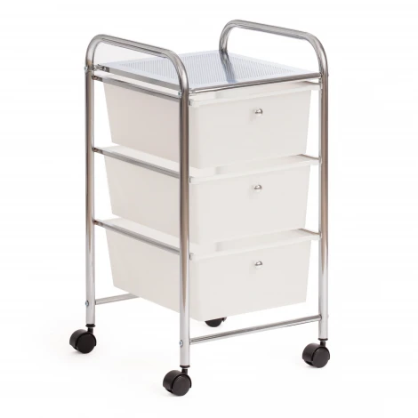 Столик c 3 ящиками для хранения NY-3296-3 хром/белый (металл/пластик)