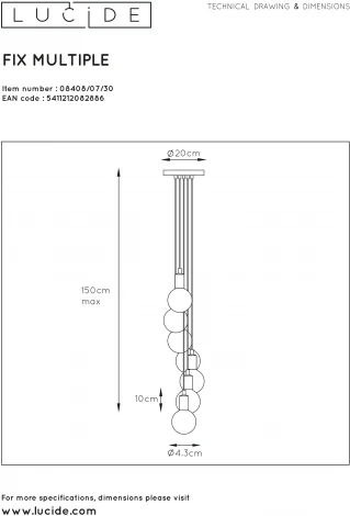 Подвесной светильник Lucide Fix Multiple 08408/07/30 (220V, на проводе, шарики)