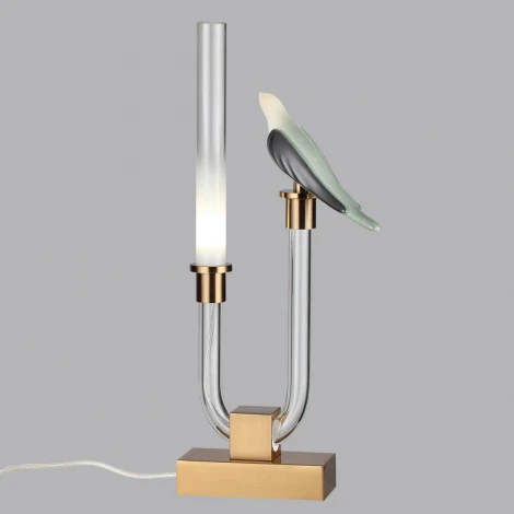 Настольная лампа Odeon Light Lark 5431/2TL золотой(под латунь)/белый градиент/беж./зеленый/ металл/стекло/керамика LED 2W 4000K (220V, выключатель, птички)