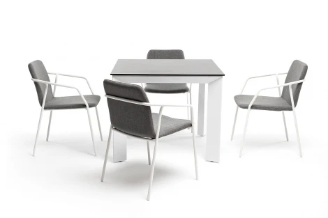 "Венето" обеденная группа на 4 персоны со стульями "Марокко", каркас белый, роуп серый 4SIS арт.УТ-00005712