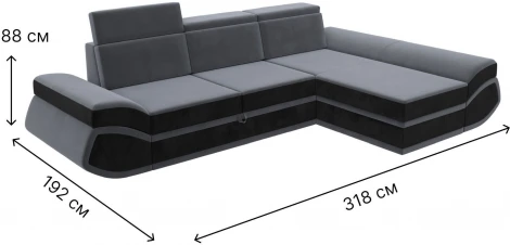 Диван угловой Лига-032 правый угол (Серый,Черный/Велюр) Лига Диванов арт.121647