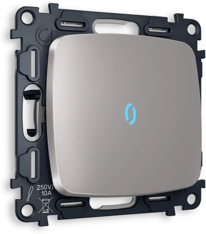 Комплект механизма Ambrella Volt 1-клавишного проходного выключателя с подсветкой 10000K OMEGA MO502040 Сталь матовый QUANT