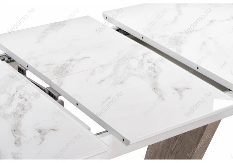 Стол на тумбе Woodville Петир белая шагрень / дуб с пилением 462110