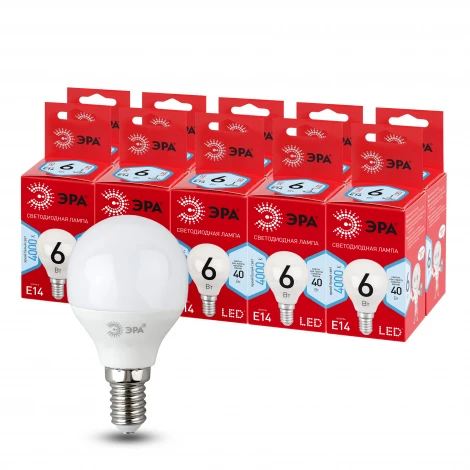 Лампочка светодиодная E14 6W ЭРА LED P45-6W-840-E14 R