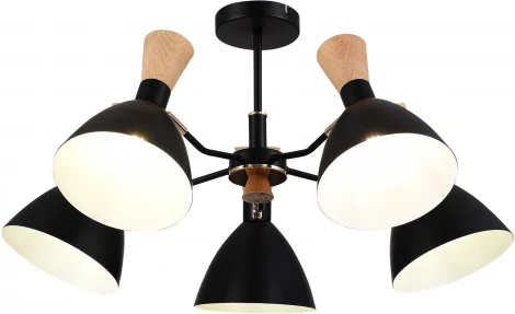 Потолочная люстра на штанге Evoluce SLE1256 SLE1256-402-05 Черный/Черный, Светлое дерево, Золотистый E14 5*40W (220V)