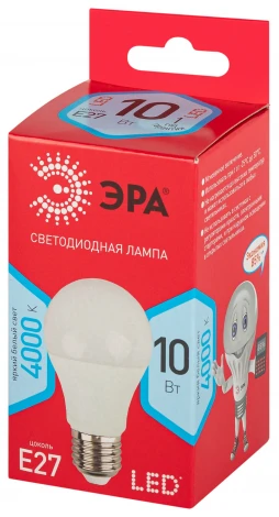 Лампочка светодиодная E27 10W ЭРА LED A60-10W-840-E27 R