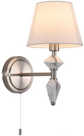 Бра с выключателем сонетка Lumion Vermont 8274/1W никель/белый/серый, металл/керамика/ткань Е14 1*40W 220V