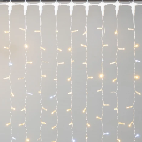 Гирлянда Занавес с колпачком 2 x 3 м тепло-белый с мерцанием белого диода 220В, 600 LED, провод прозрачный ПВХ, IP65 Laitcom PCL602BLWCAP-10-2WW
